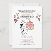 Schattige kat-thema eerste meisje verjaardag kaart (Voorkant)