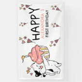 Schattige kat-thema eerste meisje verjaardag spandoek (Verticaal)