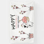 Schattige kat-thema eerste meisje verjaardag spandoek (Verticaal)