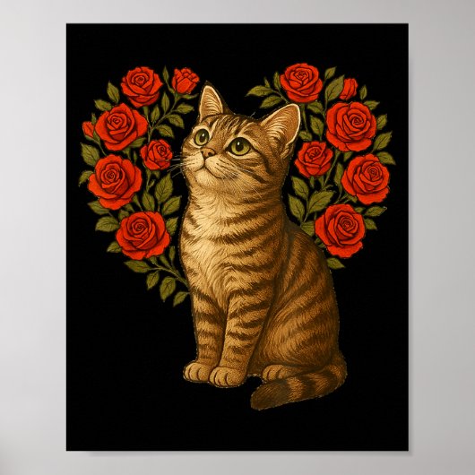 Schattige Kat Valentijns Bloemhart Grappige Katten Poster (Voorkant)