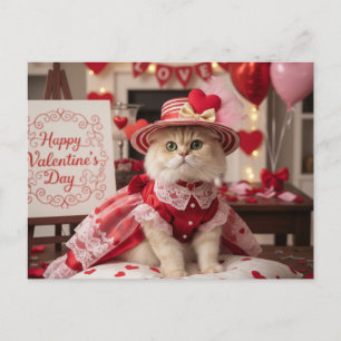 Schattige kat Valentijnsdag groet  Feestdagenkaart