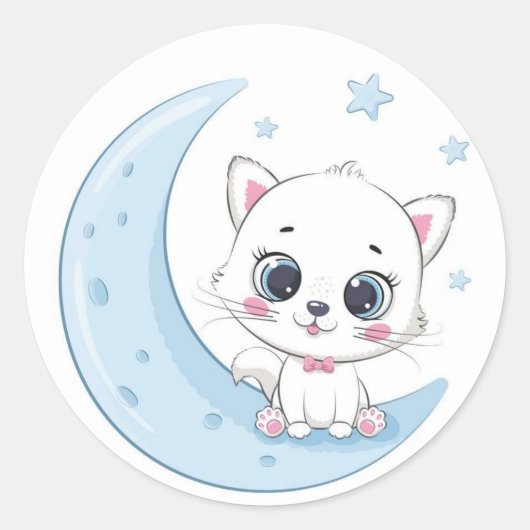 Schattige kat van de maan ronde sticker (Voorkant)