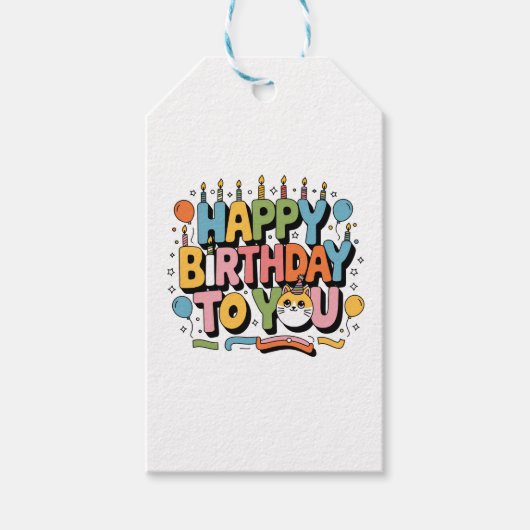 Schattige kat verjaardag cadeaulabel (Voorkant)