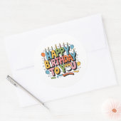 Schattige kat verjaardag ronde sticker (Envelop)