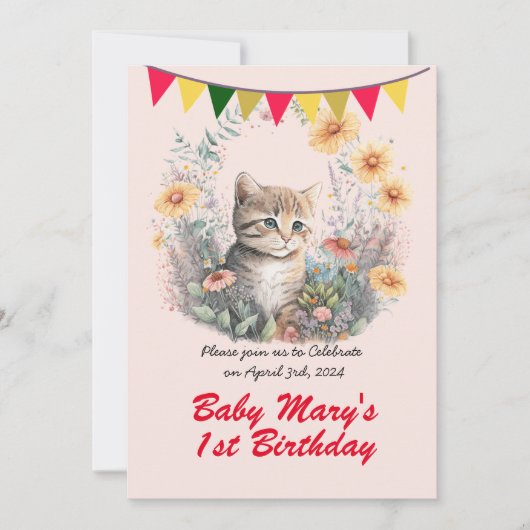 Schattige Kat - Verjaardagsfeest Kaart (Voorkant)