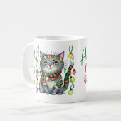 Schattige kat verlicht kerststemming koffiemok (Voorkant links)