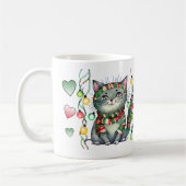 Schattige kat verlicht kerststemming koffiemok (Links)