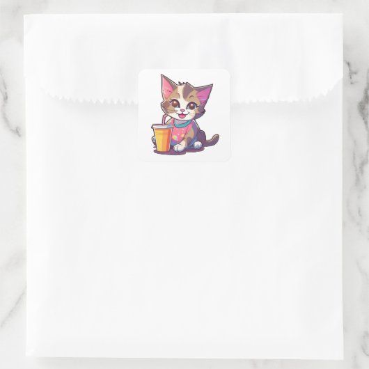 schattige kat vierkante sticker (Tas)