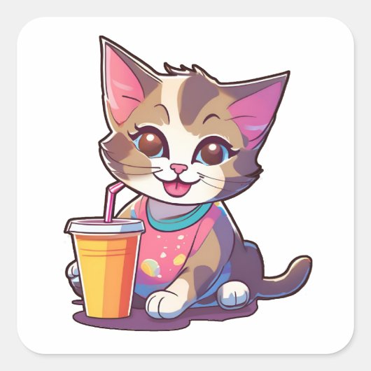 schattige kat vierkante sticker (Voorkant)
