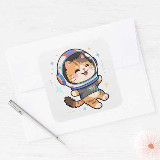 schattige kat vierkante sticker (Envelop)