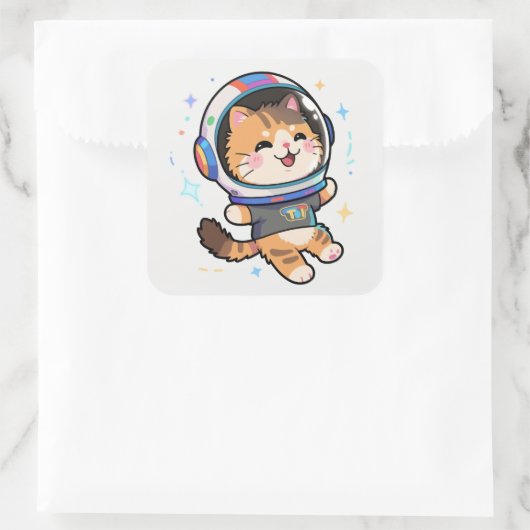 schattige kat vierkante sticker (Tas)