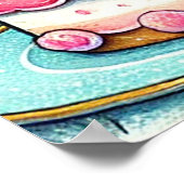 Schattige kat viert verjaardag met taart poster (Hoek)