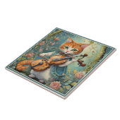 Schattige Kat Viool spelen Tegeltje (Zijkant)