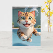 Schattige Kat Vliegend Zwemmend Duikend Zwembad Gr Kaart (Gele Bloem)