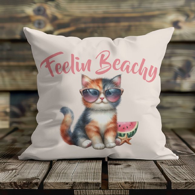 Schattige Kat Voelt Zich Strand Kussen (Creator heeft geüpload)