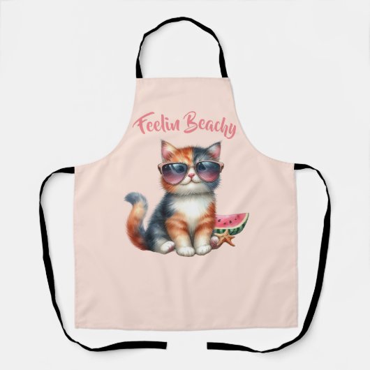 Schattige Kat Voelt Zich Strand Schort (Voorkant)