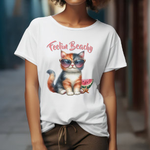 Schattige Kat Voelt Zich Strand T-shirt