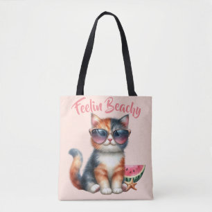 Schattige Kat Voelt Zich Strand Tote Bag