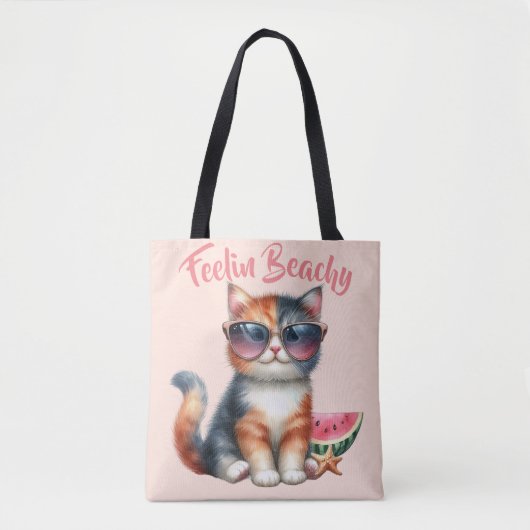 Schattige Kat Voelt Zich Strand Tote Bag (Voorkant)