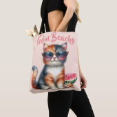 Schattige Kat Voelt Zich Strand Tote Bag (Dichtbij)