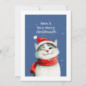 Schattige Kat Vrolijke Kerstmis Kaart (Voorkant)