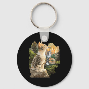 Schattige Kat Wandelen Kamperen Buiten Verkenning Sleutelhanger