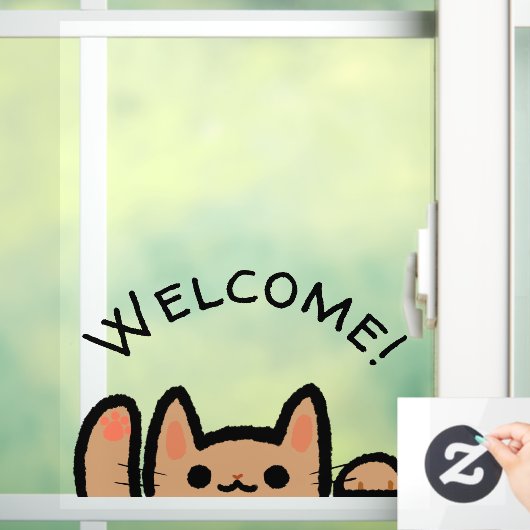Schattige kat Waving Welkom Raamsticker (Huis)