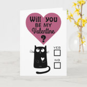 Schattige Kat Wil je mijn Valentijn zijn Kaart (Gele Bloem)