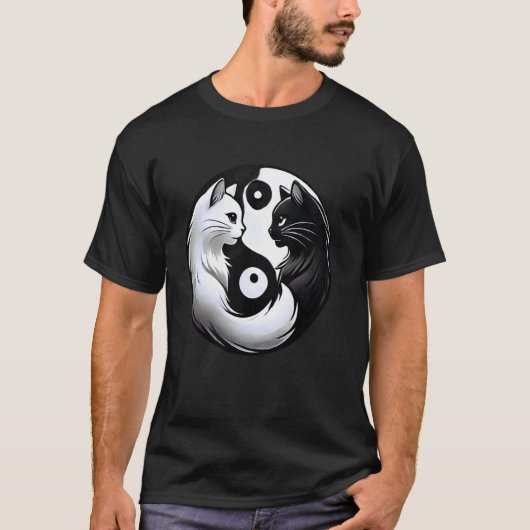 Schattige Kat Yin Yang T-shirt (Voorkant)
