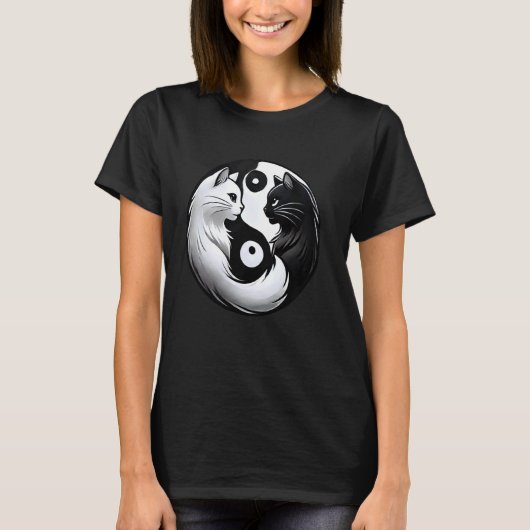Schattige Kat Yin Yang T-shirt (Voorkant)