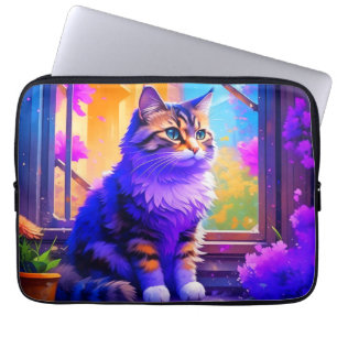 Schattige kat zit in raam Ai-kunst Laptop Sleeve