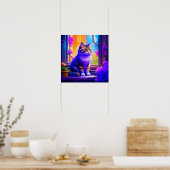 Schattige kat zit in raam Ai-kunst Poster (Keuken)