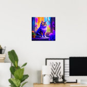 Schattige kat zit in raam Ai-kunst Poster (Thuiskantoor)