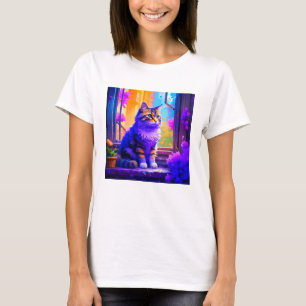 Schattige kat zit in raam Ai-kunst T-shirt