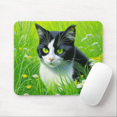 Schattige kat zitten in een veld van Daisies Muismat (Met muis)