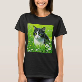 Schattige kat zitten in een veld van Daisies T-shirt