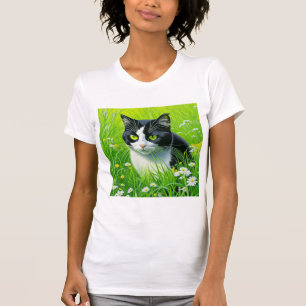Schattige kat zitten in een veld van Daisies T-shirt