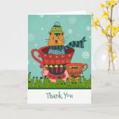Schattige Kat Zittend in een Teacup Kerst Bedankt Kaart (Gele Bloem)
