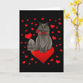 Schattige kat zittend op groot hart kaart (Gele Bloem)
