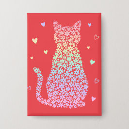 schattige kat zoete regenboog harten pastel gradië button