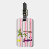 Schattige kat, zon, palmen op streep bagagelabel (Voorkant verticaal)