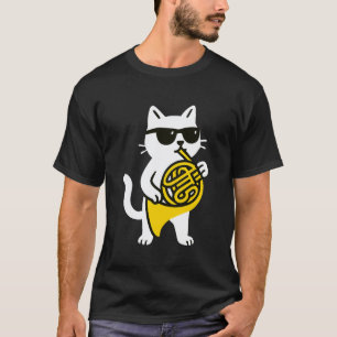 Schattige Kat Zonnebril Speelt Franse Hoorn Musicu T-shirt