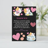 Schattige kat zwart en roze baby shower bedankkaart (Staand voorkant)