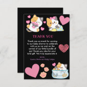 Schattige kat zwart en roze baby shower bedankkaart (Voorkant / Achterkant)