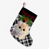 Schattige Kat zwart wit plaid met dennenappel Kleine Kerstsok (Voorkant (Hangend))