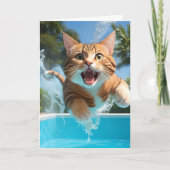 Schattige kat zwemt duikend in zwembad grappig bla kaart (Voorkant)