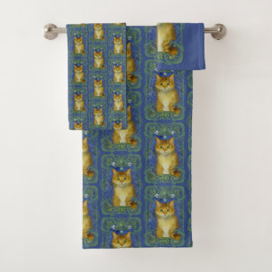 Schattige katje in Art Nouveau stijl Bad Handdoek