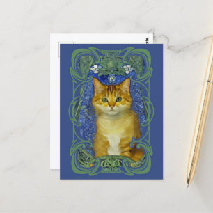 Schattige katje in  Art Nouveau stijl Briefkaart