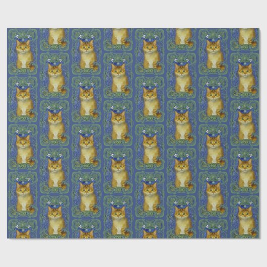 Schattige katje in  Art Nouveau stijl Cadeaupapier (Vlak)
