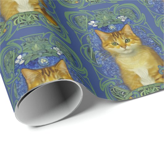 Schattige katje in Art Nouveau stijl Cadeaupapier (Rol Hoek)